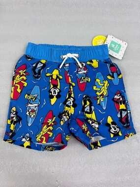 Disney Baby Mickey & Friends Swimsuit Trunks Boys Size 12 Months Blue Surfboard